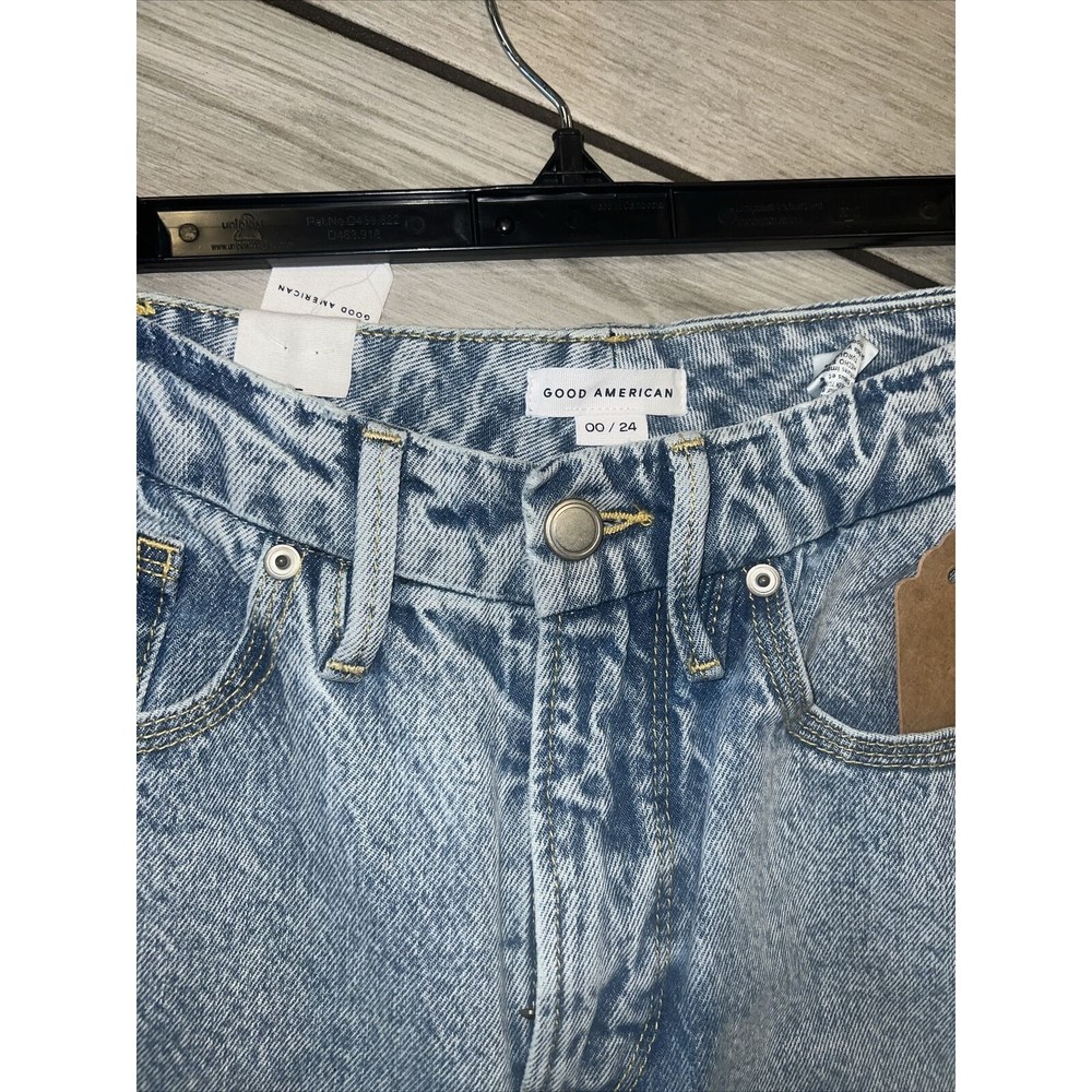 Good American  90s Duster High Rise Cropped Straight Leg Jean 0/24 Indigo101 - Picture 3 of 8